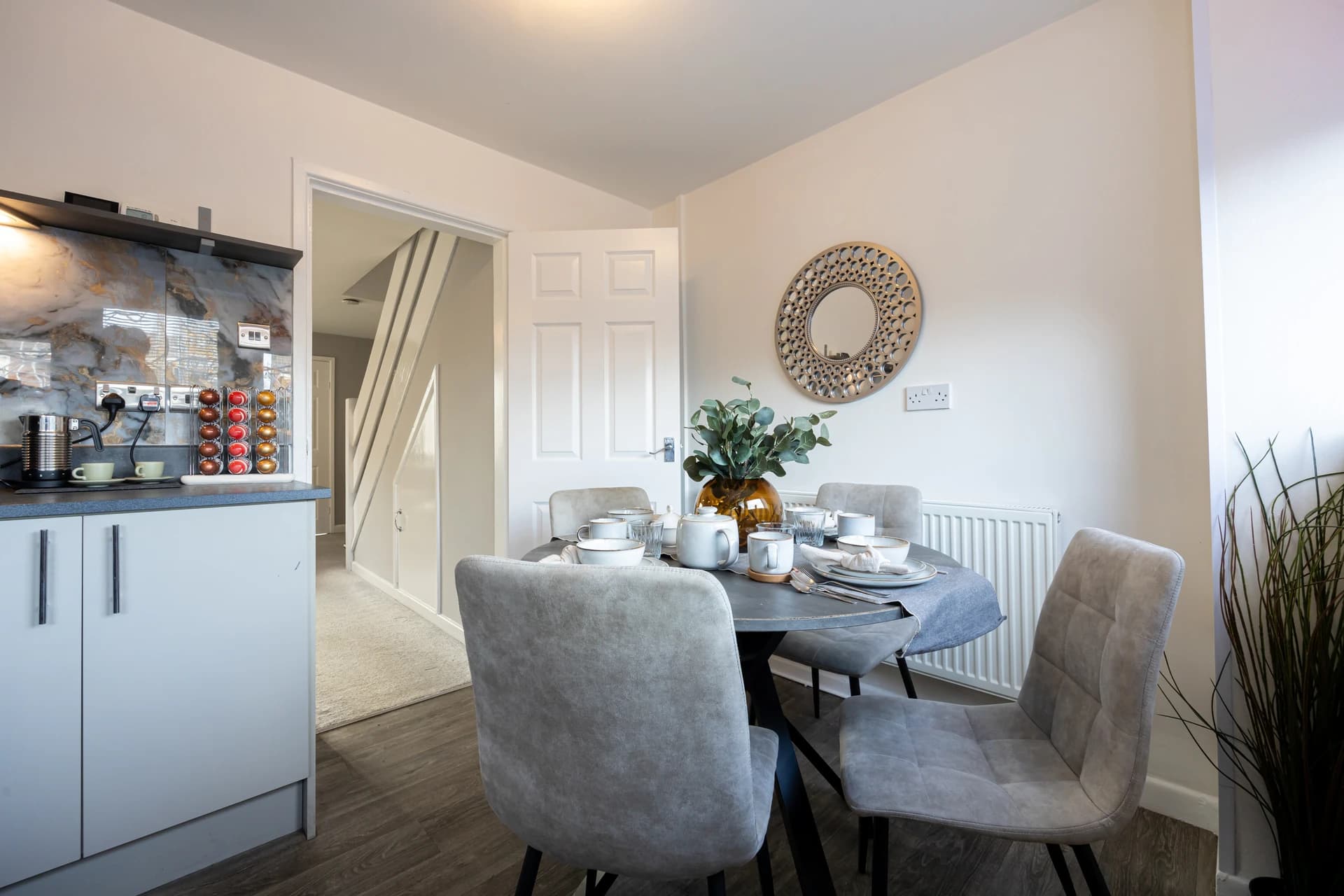 Dining table for four next to the kitchen at Amberwood Drive, Wythenshawe