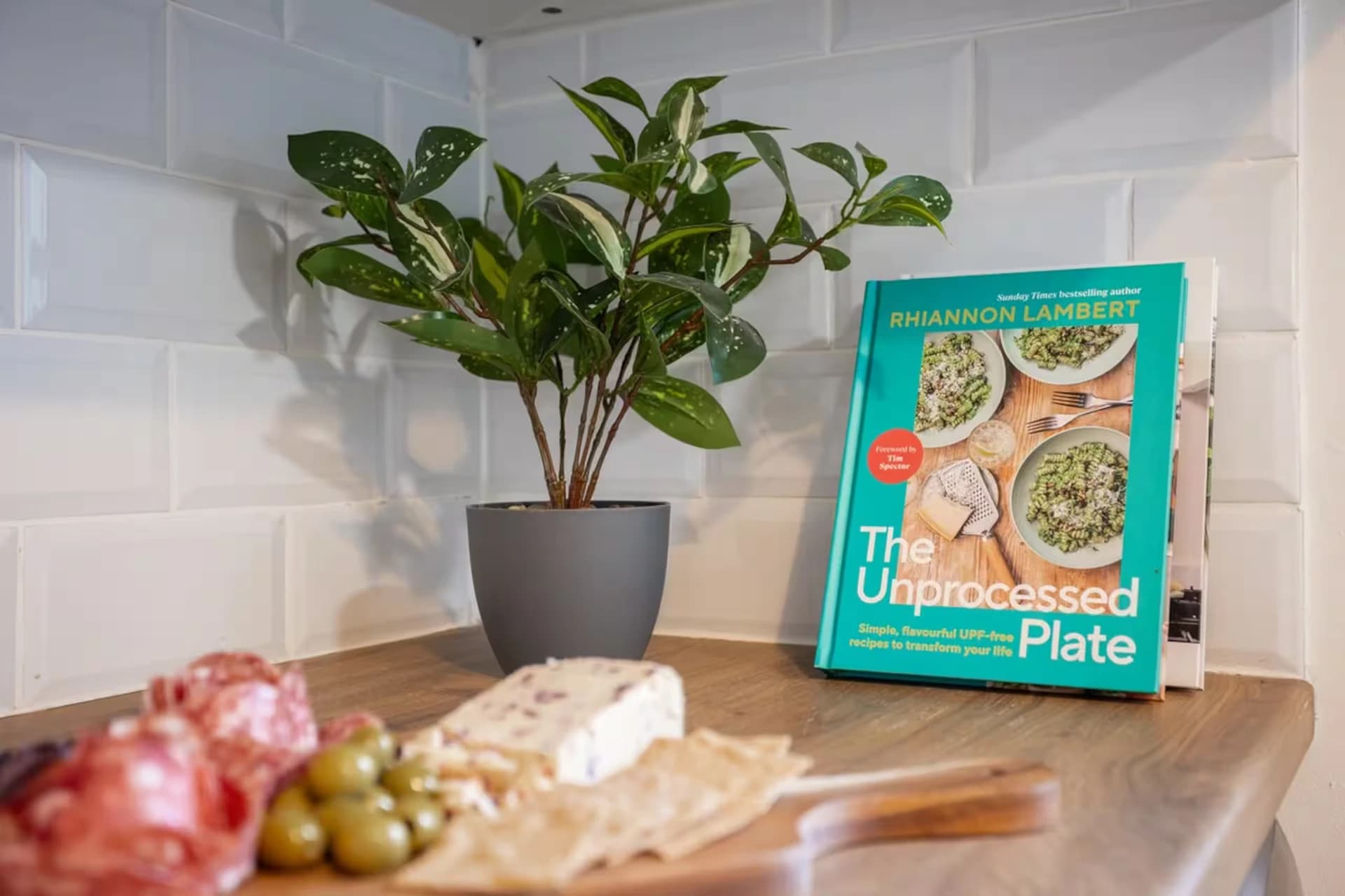 Dining area detail with fresh food at Doctor's Lane, Melton Mowbray